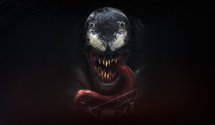 artwork, dark, Venom, black background, studio shot, anger