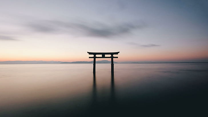 ocean, evening, dusk, sunset, traditional, japanese, spirit, HD wallpaper