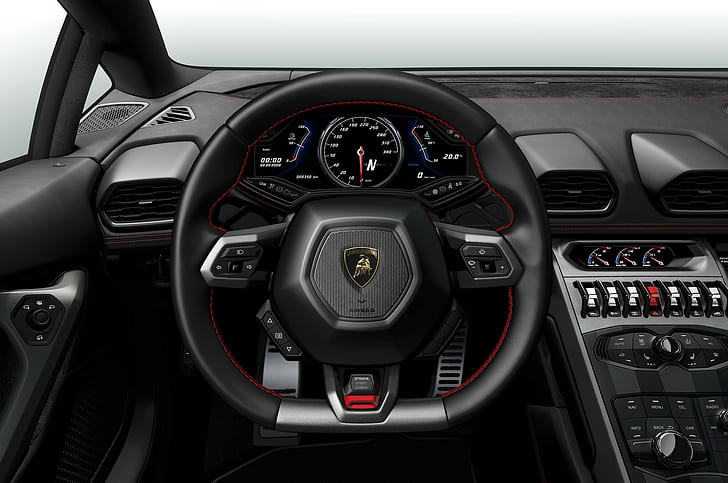 Lamborghini, Veneno, black and gray steering wheel, Salon, Interior, HD wallpaper