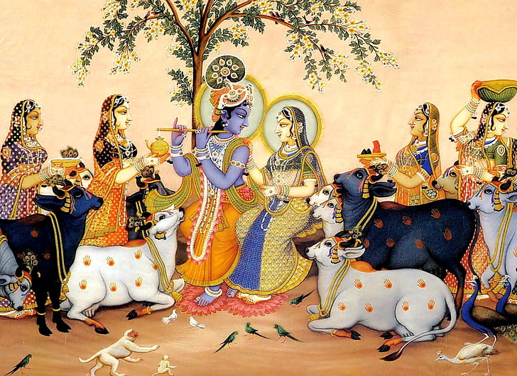 HD wallpaper: Lord Shri Krishna And Gopi, Radha and Krishna with people  wallpaper | Wallpaper Flare