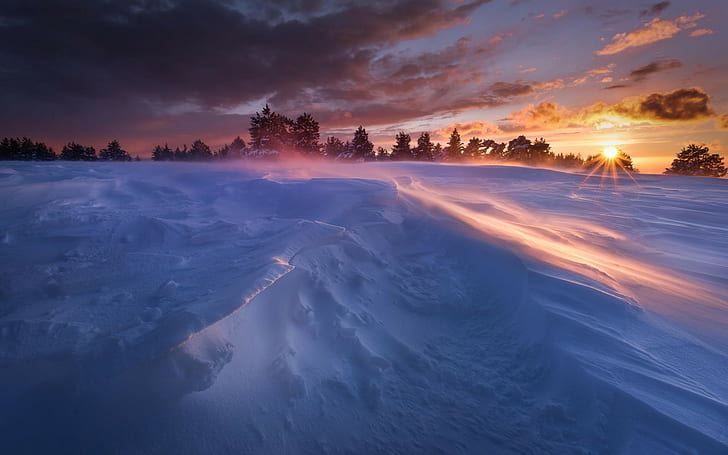 snow, nature, winter, sunlight, cold, landscape, HD wallpaper