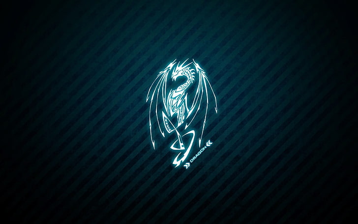 dragon logo, blue, illuminated, lighting equipment, no people, HD wallpaper