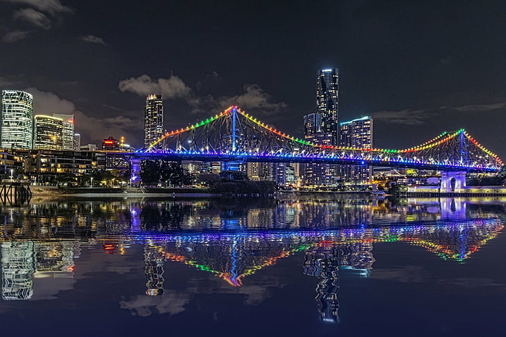 Bridges, Story Bridge, Australia, Brisbane, City, Light, Night