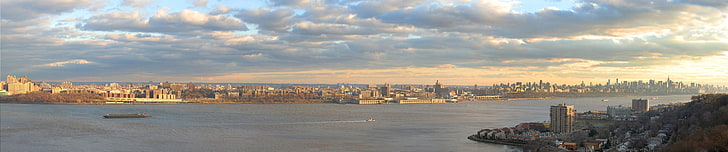 New York City, triple screen, wide angle, Hudson River, Manhattan, HD wallpaper