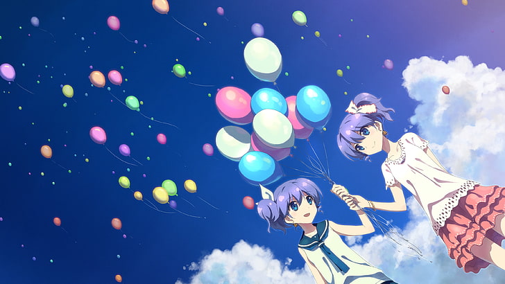 anime girls, balloon, DJ Max, low angle view, young adult, young women, HD wallpaper