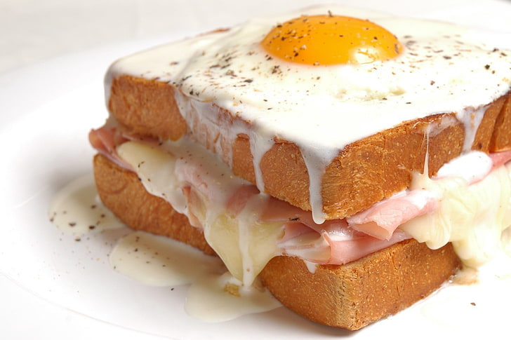 ham sandwich, food, bread, fried egg, cheese, food and drink, HD wallpaper