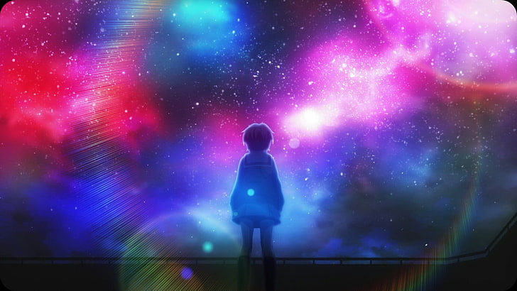 haruhi suzumiya, yuki nagato, star - space, night, one person, HD wallpaper