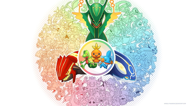 assorted animals illustration, Pokémon, Rayquaza, representation, HD wallpaper