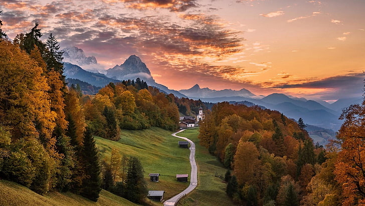 landscape, st anna church, garmisch partenkirchen, alps, zugspitzland, HD wallpaper