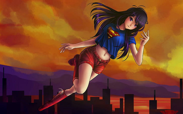 HD wallpaper: Supergirl Anime Art, purple haired female anime character |  Wallpaper Flare