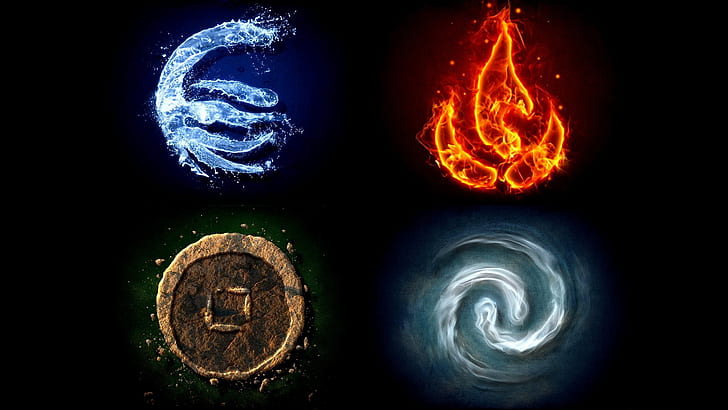 water fire earth elements avatar the last airbender air korra symbols 2560x1440  Space Planets HD Art