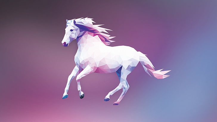 white, pink, and purple horse illustration, low poly, digital art, HD wallpaper