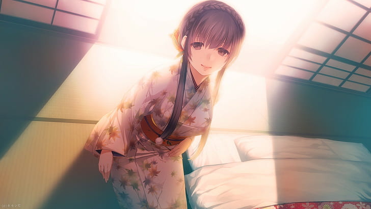anime, anime girls, long hair, kimono, Japanese clothes, HD wallpaper
