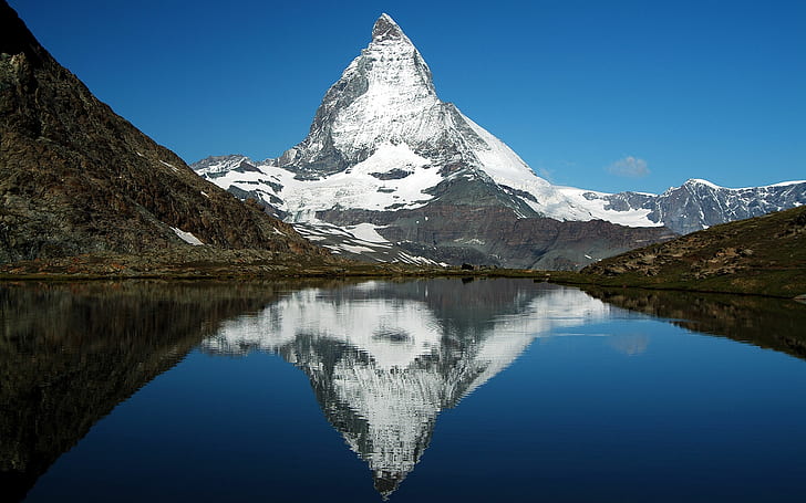 mountains, snow, reflection, nature, landscape, Matterhorn, HD wallpaper