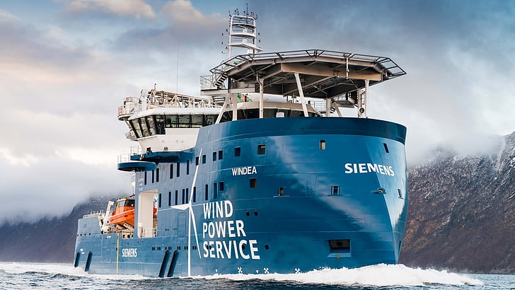Siemens Windea Offshore Support Vessel, Boat, Ship, sky, water, HD wallpaper
