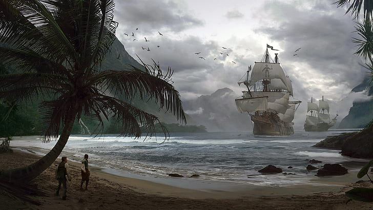 ships, Bay, Pirates, Adrian Marc, HD wallpaper