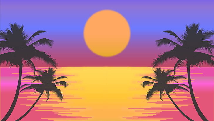 Artistic, Retro, Palm Tree, Sun, HD wallpaper