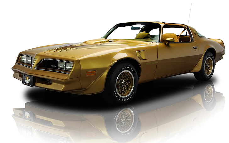 gold coupe, reflection, background, Golden, Pontiac, the front, HD wallpaper