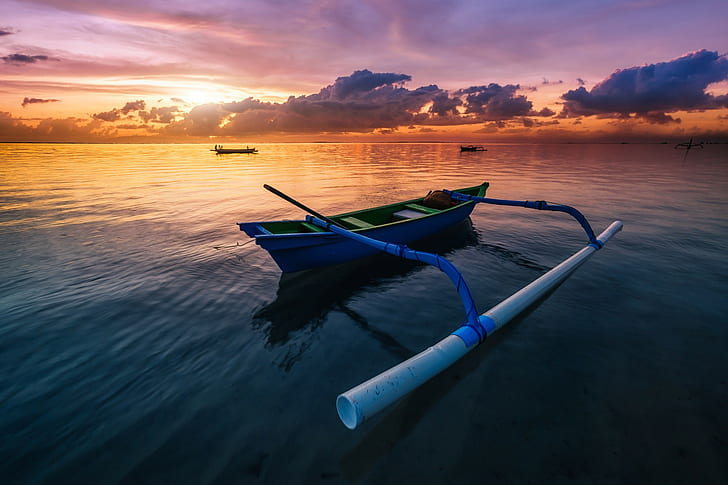 boat, sea, sunset, HD wallpaper