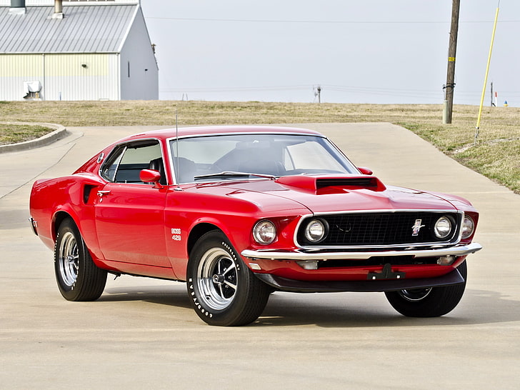 red Ford Mustang coupe, boss, 1969, 429, car, land Vehicle, transportation, HD wallpaper