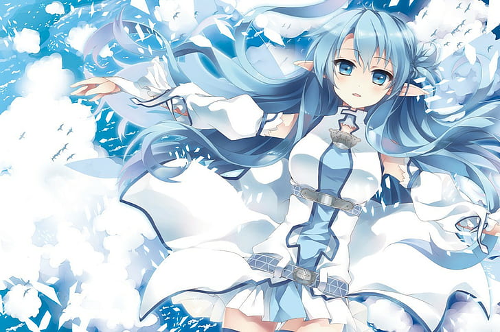Sword Art Online, anime, Yuuki Asuna, blue eyes, blue hair, HD wallpaper