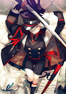 HD wallpaper: anime boy, military uniform, katana, red eyes, coat, clothing  | Wallpaper Flare