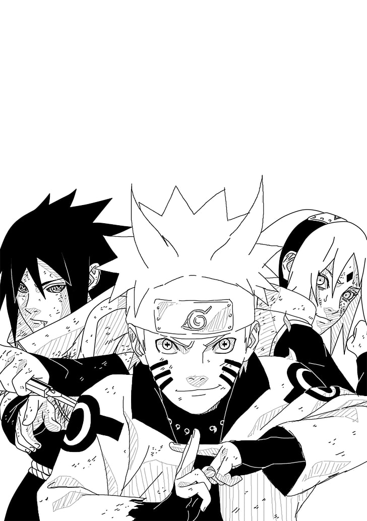 Naruto, Sasuke, and Sakura illustration, Naruto Shippuuden, manga