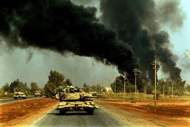 M1 Abrams, Second Gulf War, tank, smoke, military, vehicle, HD wallpaper