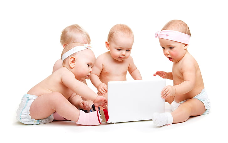 Babies playing computer, Baby, HD wallpaper