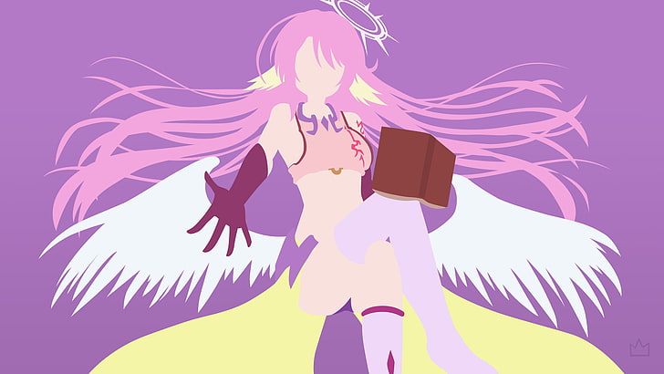 pink haired female character with wing wallpaper, Jibril, No Game No Life