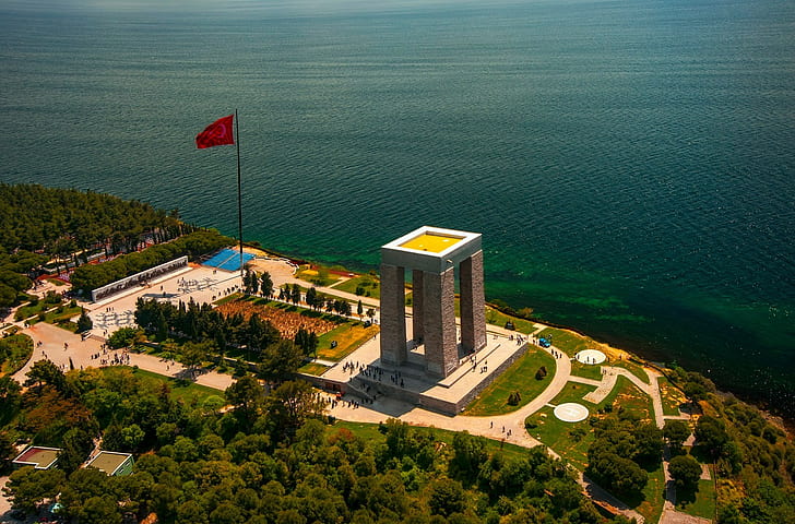 Turkey, Canakkale, monument, memorial, landscape, aerial view