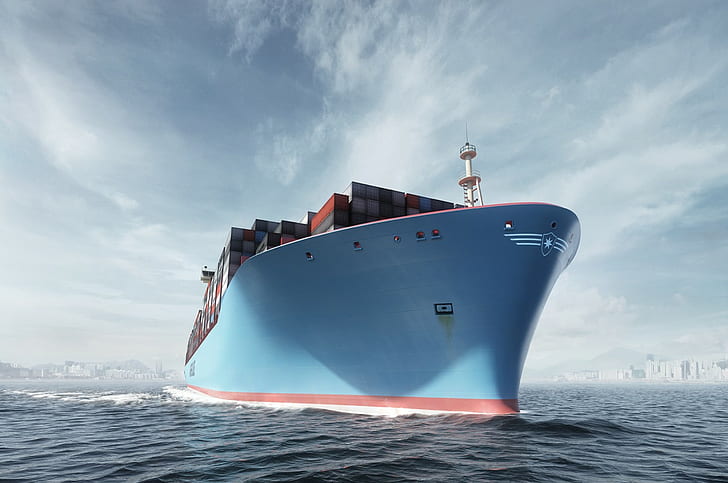 Container Ship, Maersk, Maersk Line, sea, sky, HD wallpaper