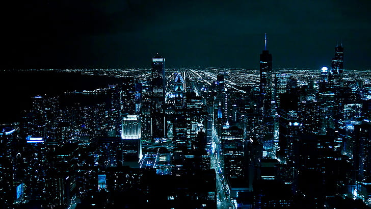 The Dark Night Chicago as Gotham, cityscape photo during night time, HD wallpaper