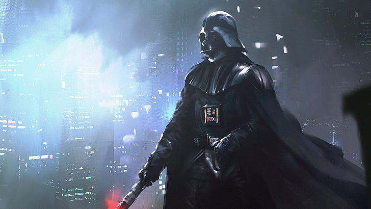 Darth Vader, lightsaber, villains, cape, artwork, Sith, Anakin Skywalker, HD wallpaper