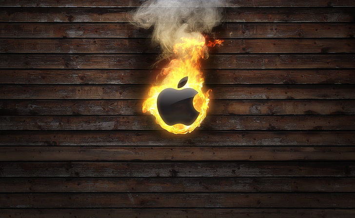 Apple Logo On Fire, Apple logo, Computers, Mac, flame, burning