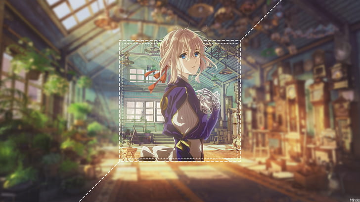 anime, anime girls, Violet Evergarden, picture-in-picture, blurred