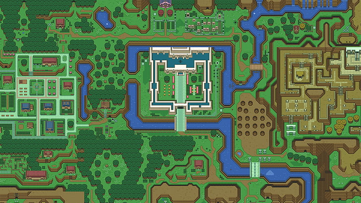green, blue, and brown city map, The Legend of Zelda: A Link to the Past