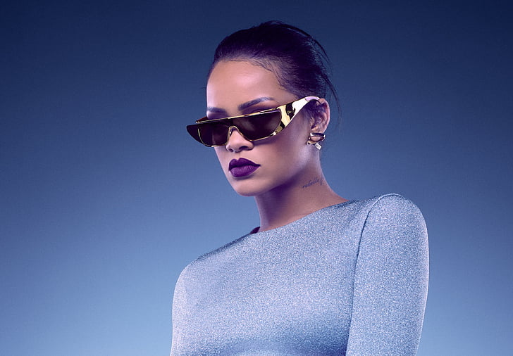 Rihanna wearing sunglasses and gray shirt, Dior Sunglasses, 4K