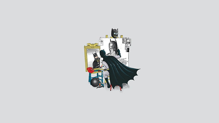Batman illustration, triple self portrait, representation, copy space