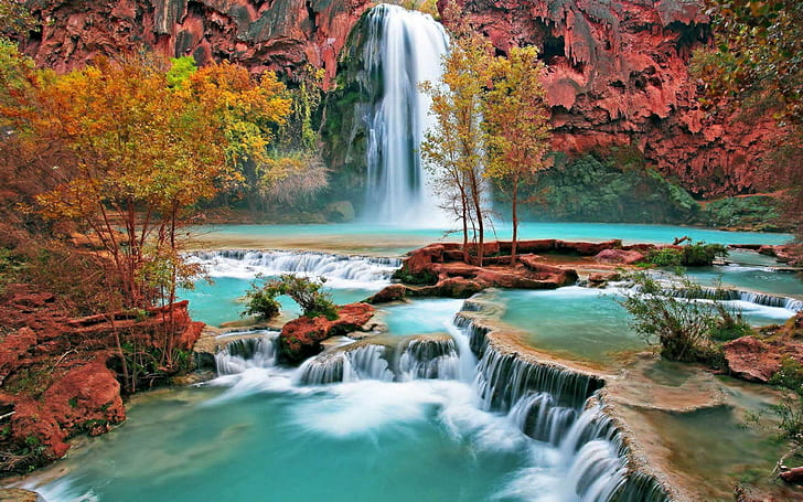 Havasu Falls Waterfall in Grand Canyon Arizona United States Hd Wallpapers for Desktop 3840×2400, HD wallpaper
