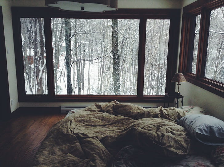 snow, bed, bedroom, HD wallpaper
