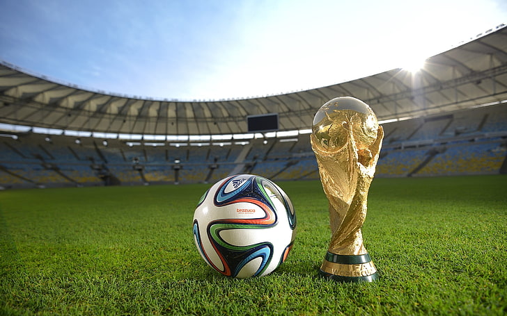 white, black, and orange soccer ball, FIFA World Cup, Brazil, HD wallpaper