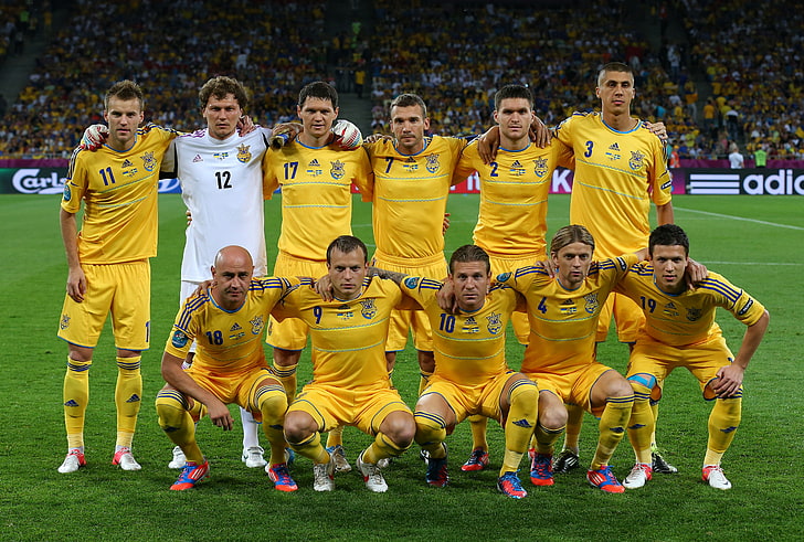 men's yellow soccer jersey shirt, football, team of ukraine, sport, HD wallpaper