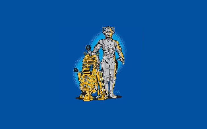 R2-D2 and C-3PO, style, robots, star wars, r2d2, blue, human representation