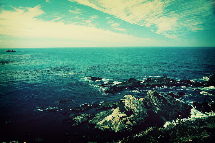 body of water, sea, rock, horizon, coast, nature, sky, clouds, HD wallpaper