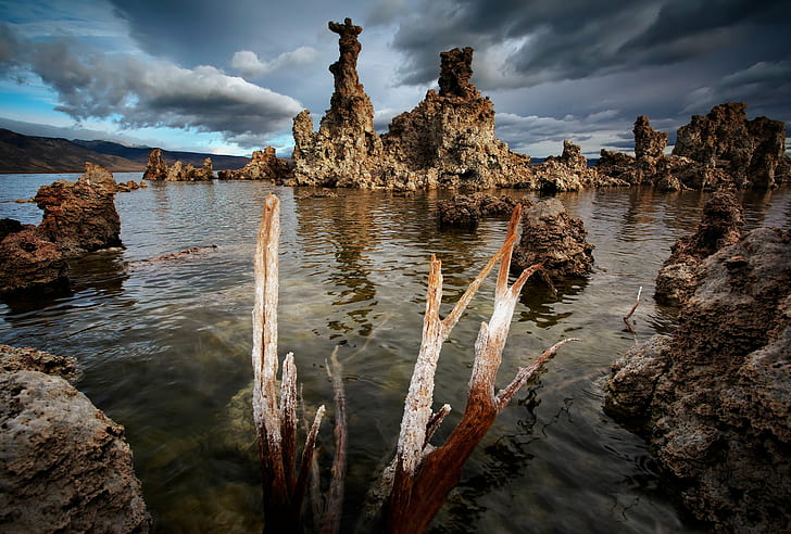 brown rock monoliths, mono lake, mono lake, Ca, Way, photographers, HD wallpaper