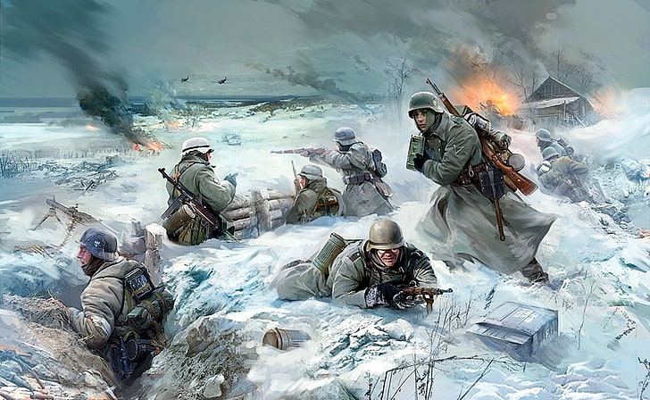soldiers illustration, war, battle, art, the battle, the Germans, HD wallpaper