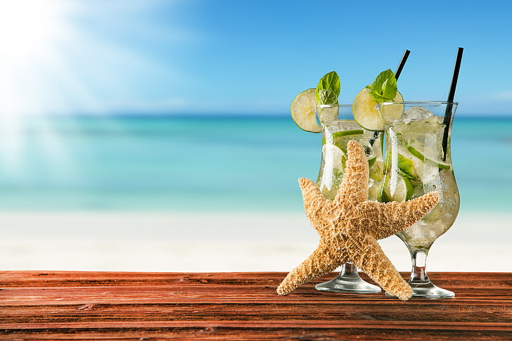 cocktail, summer, beach, fresh, sea, paradise, drink, lime