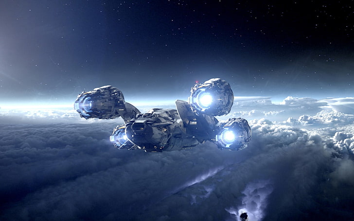 grey spaceship digital wallpaper, Prometheus (movie), night, sky, HD wallpaper