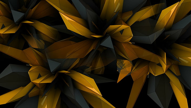 Abstract, Facets, Black, Design, Gold, Polygon, HD wallpaper